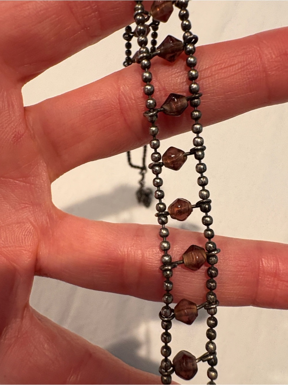 Vintage 90s Pewter Choker with Purple Beads. Adjustable. Excellent Condition